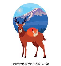 fox and deer mammal happy autumn season design