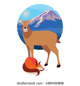 fox and deer mammal happy autumn season design