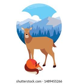 fox and deer mammal happy autumn season design