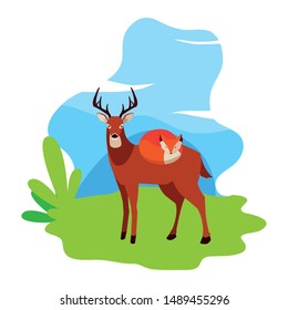 fox and deer mammal happy autumn season design