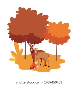 fox and deers mammal happy autumn season design