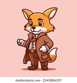 Mascote de ilustração de vetor de desenhos animados Fox Detetive