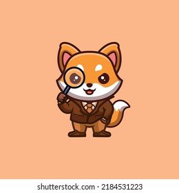 Fox Detective Cute Creative Kawaii Cartoon Mascot Logo