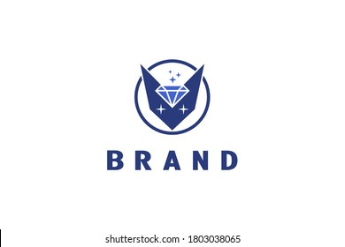 Fox Diamond Logo, Fox head icon with sparkling diamonds, simple modern and minimalist logo, symbolizing luxury and glamour.