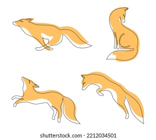 Fox different poses, one line style