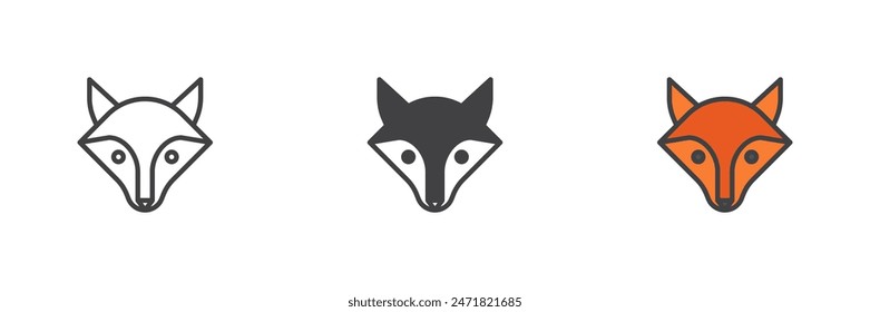 Fox different style icon set. Line, glyph and filled outline colorful version, outline and filled vector sign. Symbol, logo illustration. Vector graphics