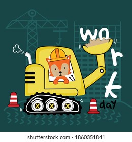 Fox And The Digger In The Work Zone Funny Animal Cartoon