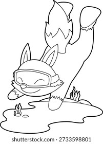 Fox Diver Swimming goggles Diving Animal Vector Graphic Art Illustration