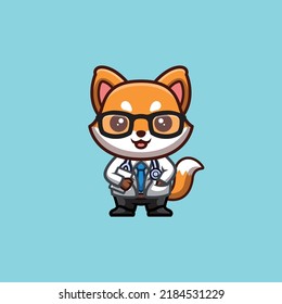 Fox Doctor Cute Creative Kawaii Cartoon Mascot Logo