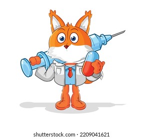 the fox doctor holding medichine and injection