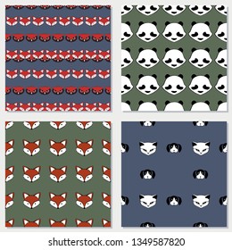 Fox, dog and owl cute vector animal seamless pattern