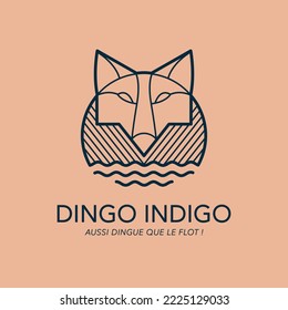 Fox, dog, wolf or dingo logo. Vector illustration. Vintage logo. Minimal design of a sunset with an Australian wild dog. Tasmanian tiger. Thylacine.