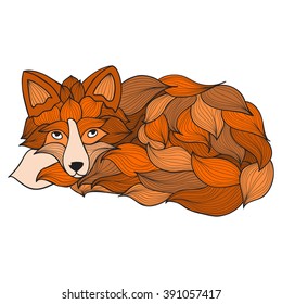 Fox , dog or wolf of the waves , doodle illustrations . It can be used for tattoo , print , T-shirt logo 