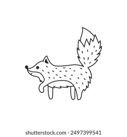 Fox Doodle Art. Cute hand drawn wild forest animal line sketch. Isolated vector illustration