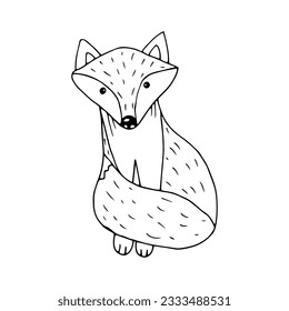 Fox in doodle style on an isolated white background.