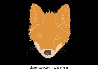 Fox drawing. Fox head full face. Simple linear drawing of a fox. Wild animal