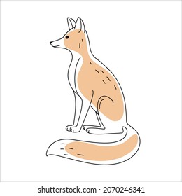 A fox drawn with a black line with light orange spots. Isolated on a white background. Line art. Vector.