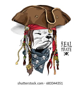 Fox with dreadlocks in a pirate hat, bandana and in a cravat. Vector illustration.