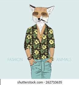 fox dressed up in aloha shirt