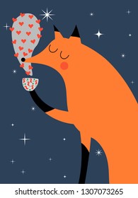 Fox drinks tea at night