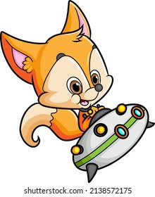 The fox is driving the small flying ufo of illustration