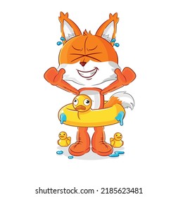 the fox with duck buoy cartoon. cartoon mascot vector