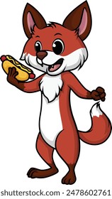 Zorro comiendo una Ilustración vectorial de perrito caliente