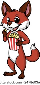 Fox eating pop-corn vector illustration