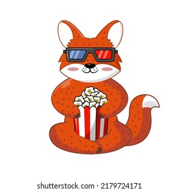 
Fox come palomitas de maíz. Ilustración vectorial. Aislar sobre fondo blanco, clipart. 