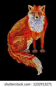 Fox embroidery design for decoration clothes. Black background