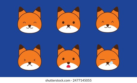 Fox Emoticon Face Vector Set