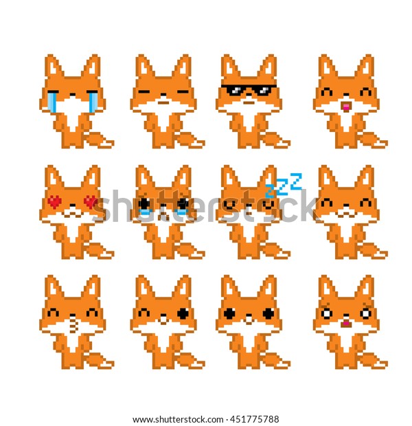 Image Vectorielle De Stock De Fox Emoticons Set Pixel Art