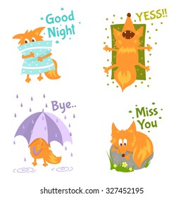 Fox emoticons stickers vector set