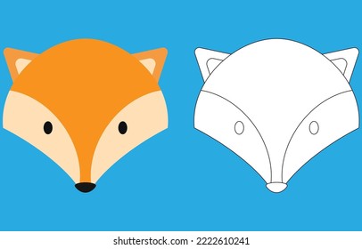 Fox face cartoon character. Cute outline fox animal face coloring book for kids. Vector illustration. Outline icon fox head. Cartoon face logo.