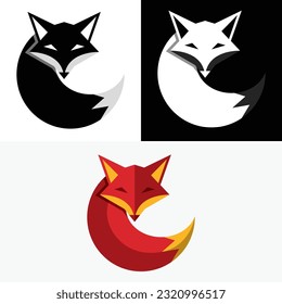 Fox Face Circle Tail Abstract Logo