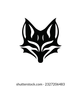 Fox face clipart of kitsune logo vector, japan mask of animal head mythology silhouette, wolf symbol, mascot icon. isolated on white background.