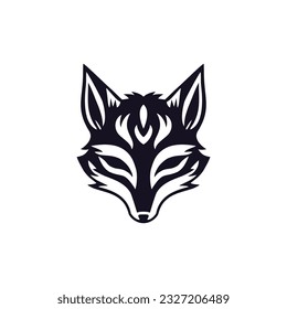 Fox face clipart of kitsune logo vector, japan mask of animal head mythology silhouette, wolf symbol, mascot icon. isolated on white background.