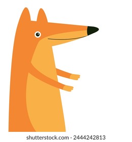 Fox face in the corner. Cute cartoon kawaii funny baby character. Side view. Orange animal. Childish print template for greeting card, sticker, poster. Flat design, White background. Isolated. Vector