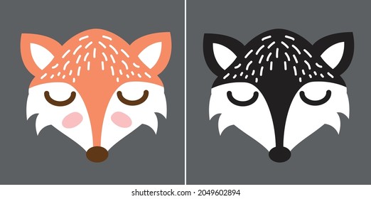 Fox Face Icon. Sleeping Cute Animal Mascot 