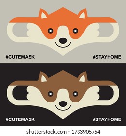 Fox face mask templates, funny masks with cute animals faces in vector, print out and make.