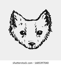 Fox face. Fox muzzle. Ink hand drawn illustration. Animal art. Isolated from background.