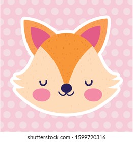 Fox face with polka dots background. Cartoon vector illustration for baby shower.