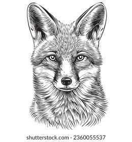 Fox face realistic hand drawn sketch illustration Wild animals