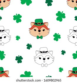 Fox face vector ilustration.  st patrick's day seamless pattern for textile.