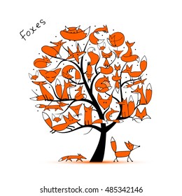 Fox family, art tree for your design