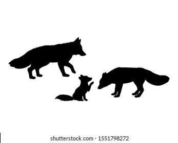 Fox family Silhouettes of animals. Vector illustrator