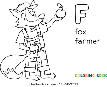 Fox farmer ABC coloring book. Alphabet F