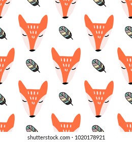 Fox and Feather Vector Seamless Pattern