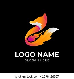 logotipo de zorro fuego, zorro y fuego, logotipo combinado con estilo de color rojo y naranja 3d