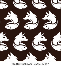 Fox and Fish animal pattern background vector design template